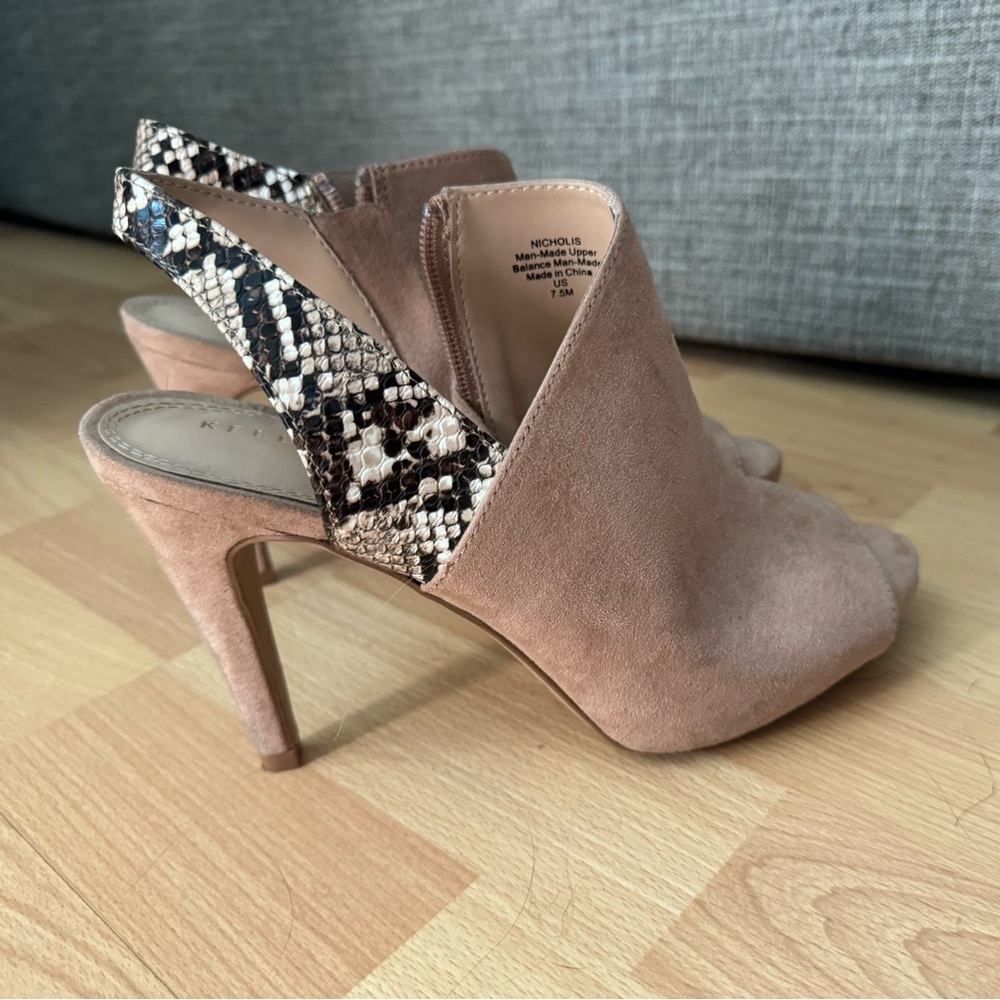 Kelly and Katie open toe suede shoes.